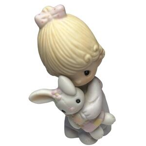 Precious Moments Blonde Girl with Bunny Figurine, Vintage 1982
